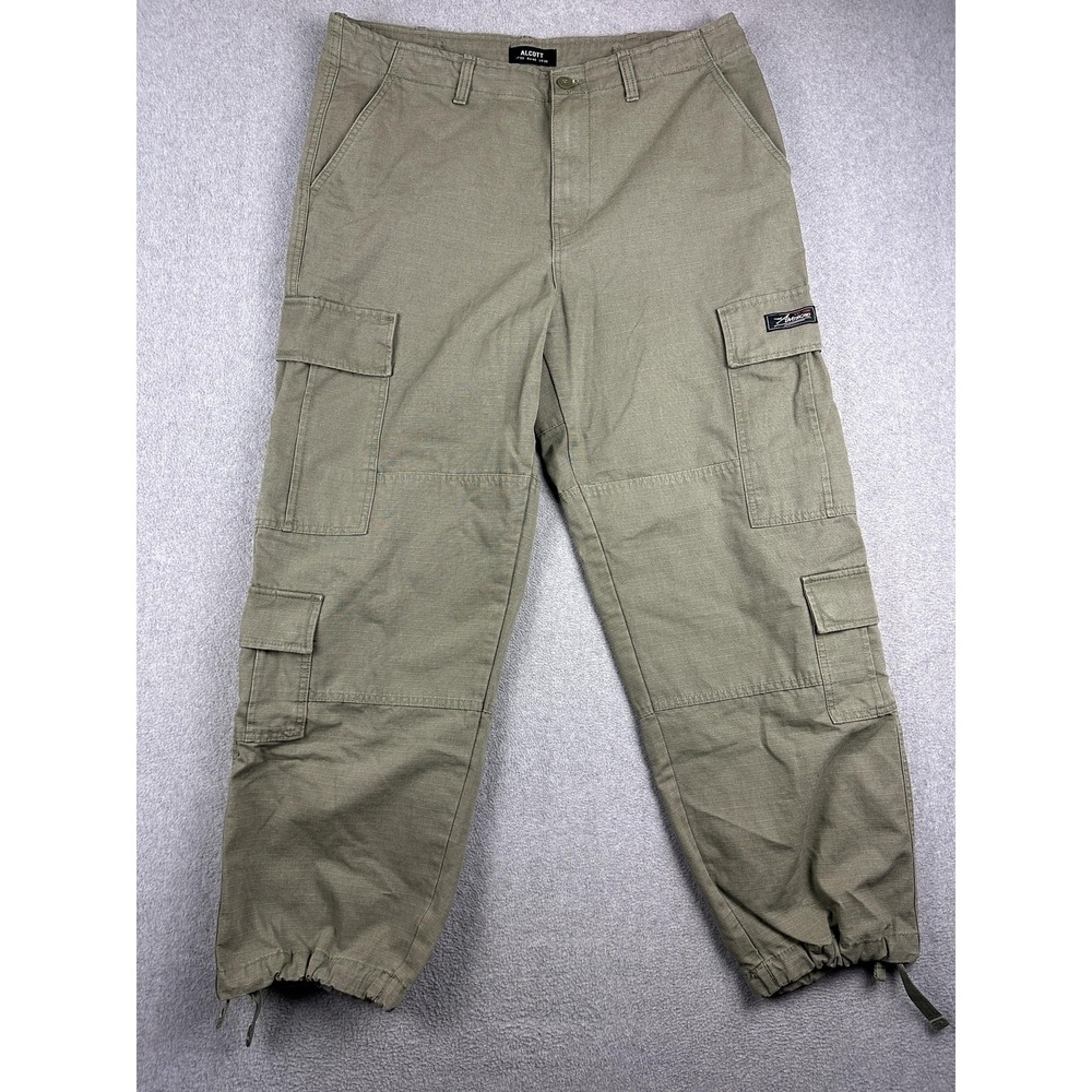 Alcott Pants Mens 36x30 Green Cargo Canvas Adjustable Waist Cuffed Workwear